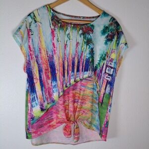 Leoma Lovegrove Small S  Tropical Beach Road Palm Trees Tee Tie Bottom Top Shirt